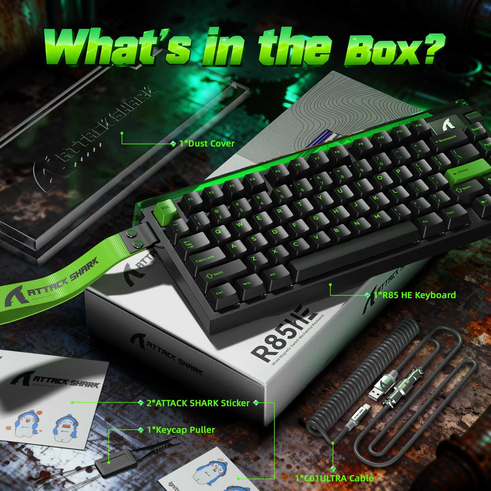 ATTACK SHARK R85 HE Rapid Trigger Toetsenbord met C01ULTRA LED Kabel