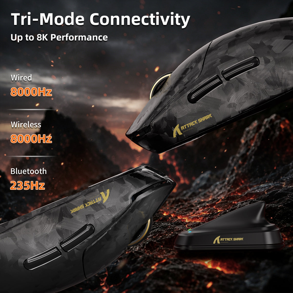 ATTACK SHARK RS3 ULTRA Carbon Fiber Draadloze PAW3955MAX Gaming Muis met C06 Ultra LED Kabel