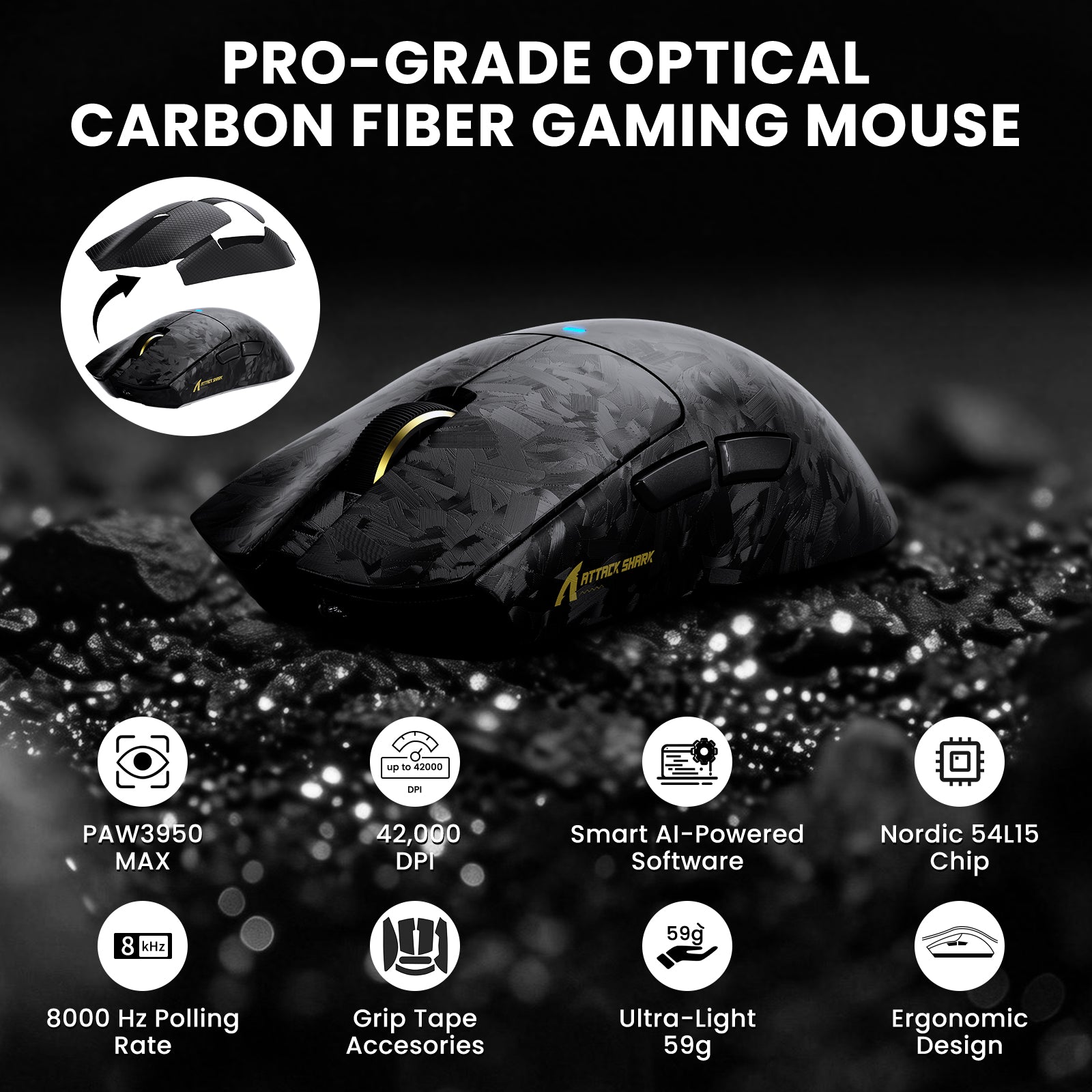 ATTACK SHARK R68 HE & X11 ULTRA Carbon Fiber Gaming Bundel met C01 ULTRA Opgerolde Kabel