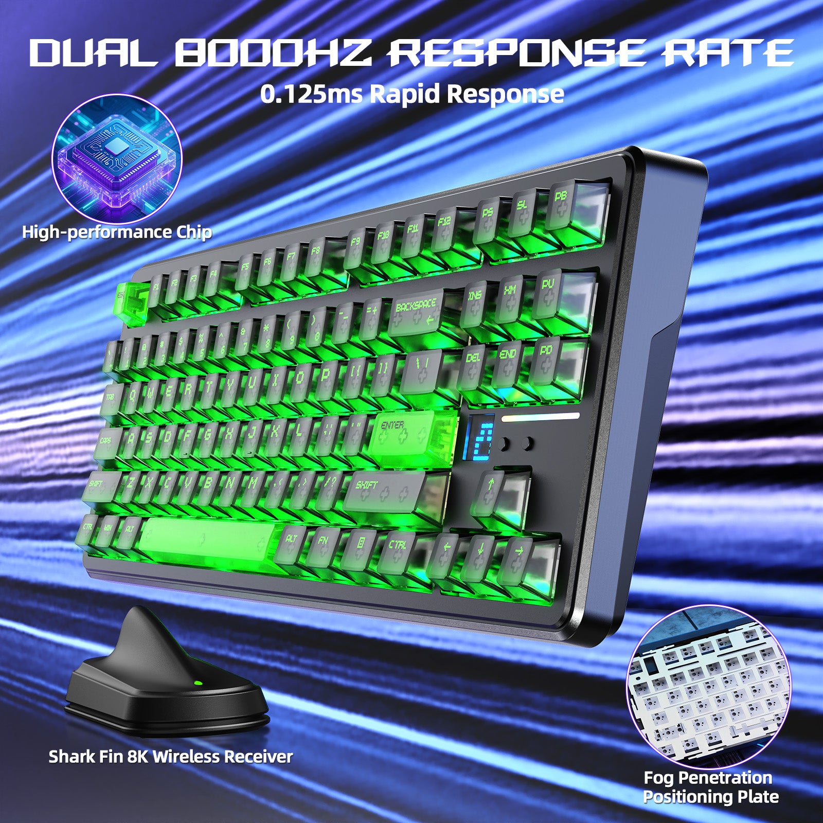 ATTACK SHARK X87 ULTRA Draadloos Gaming Toetsenbord met 8KHz Ontvanger en RGB Opgerolde Kabel