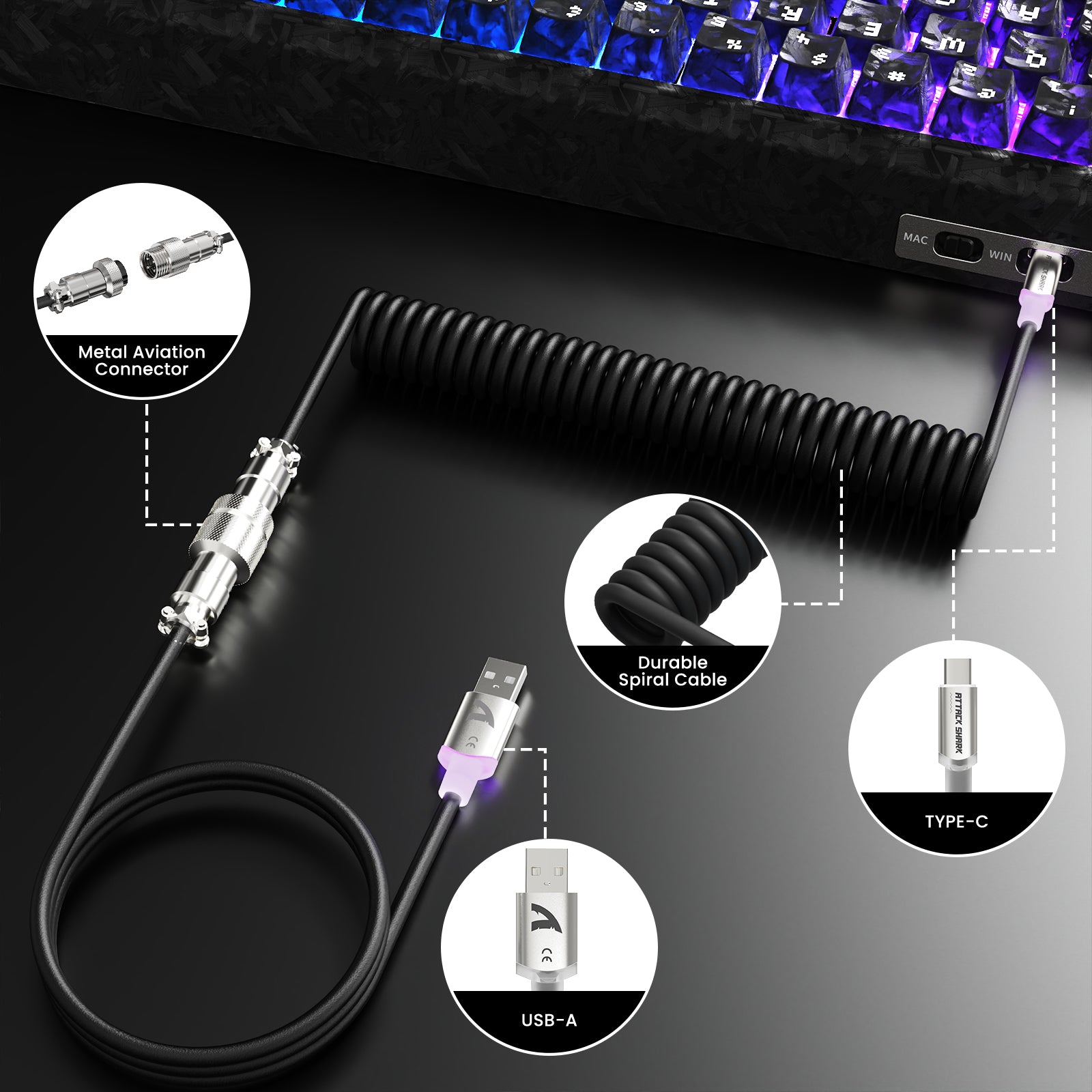 ATTACK SHARK R68 HE & X11 ULTRA Carbon Fiber Gaming Bundel met C01 ULTRA Opgerolde Kabel