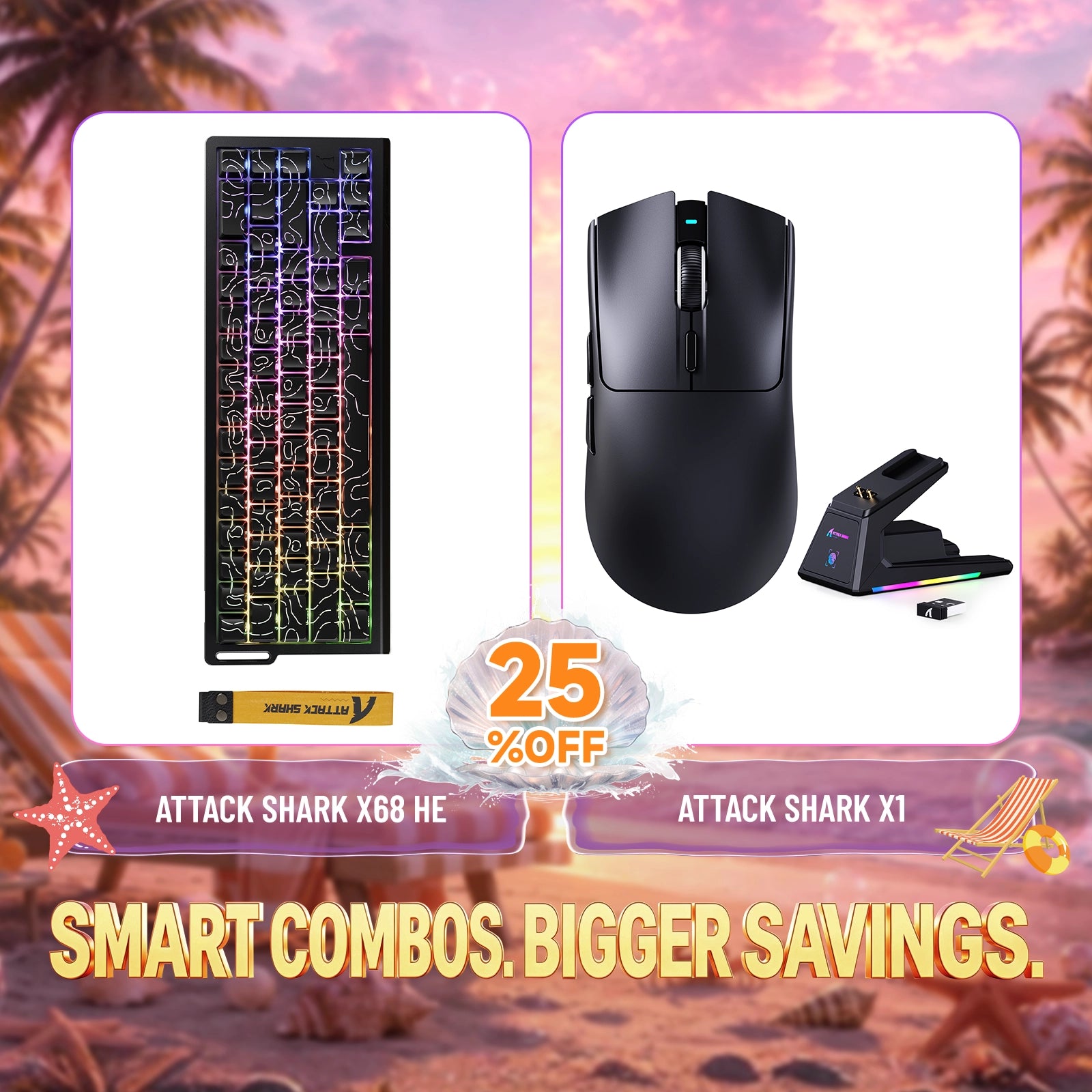 ATTACK SHARK X68HE Rapid Trigger Toetsenbord + X1 Draadloze Gaming Muis Bundel