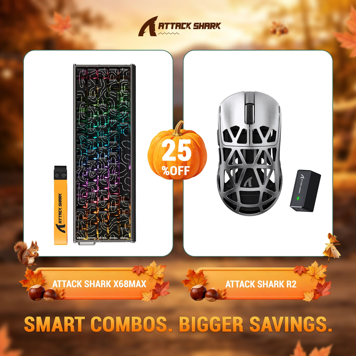 ATTACK SHARK X68 MAX HE-toetsenbord van aluminium met Rapid Trigger + R2 draadloze gamingmuis van magnesiumlegering-bundel