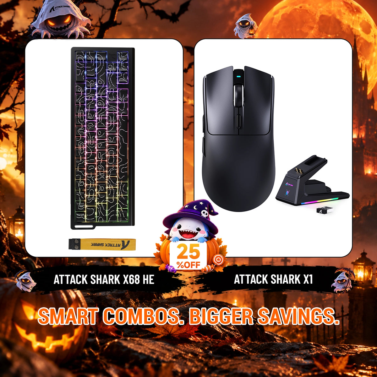 ATTACK SHARK X68HE Rapid Trigger Toetsenbord + X1 Draadloze Gaming Muis Bundel