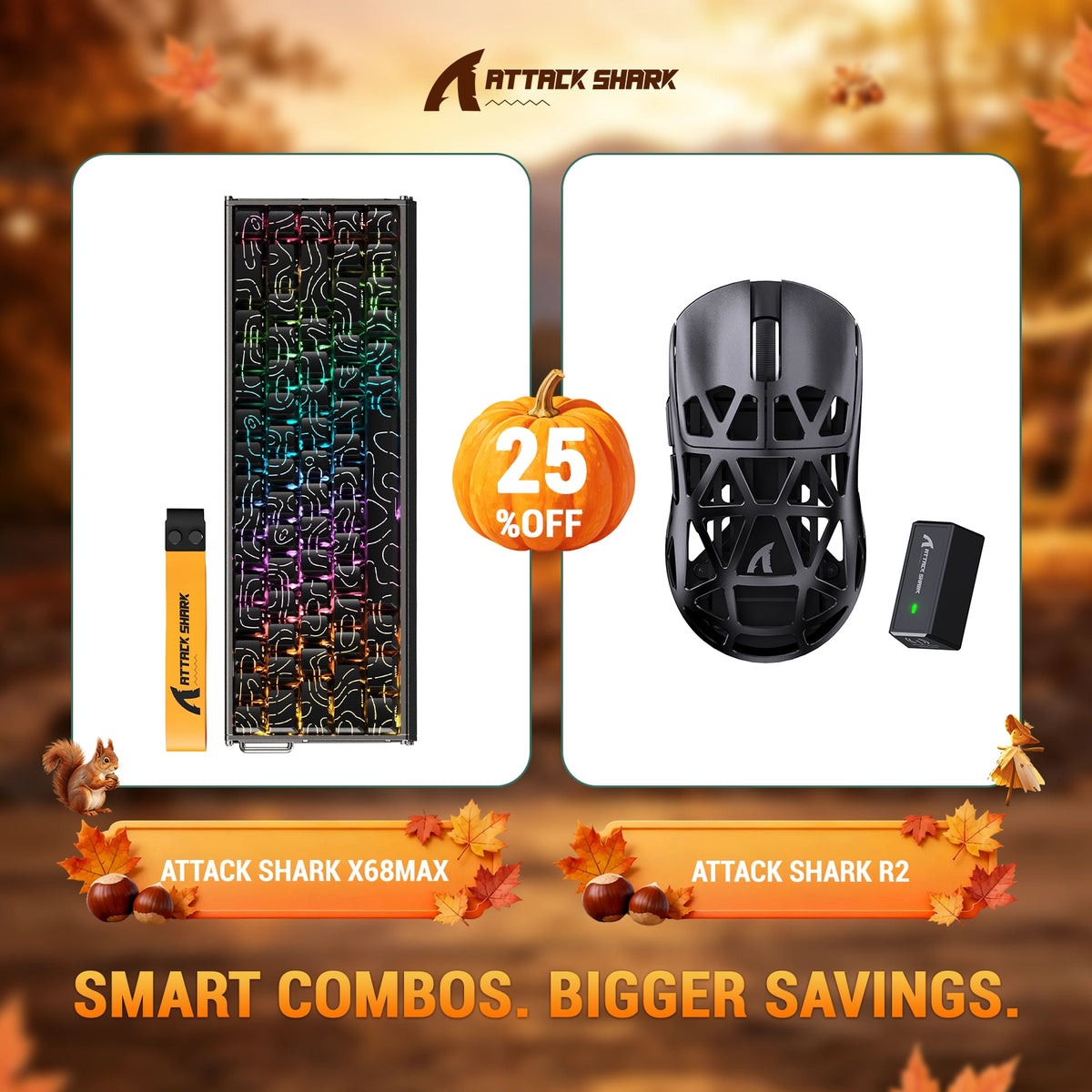 ATTACK SHARK X68 MAX HE-toetsenbord van aluminium met Rapid Trigger + R2 draadloze gamingmuis van magnesiumlegering-bundel
