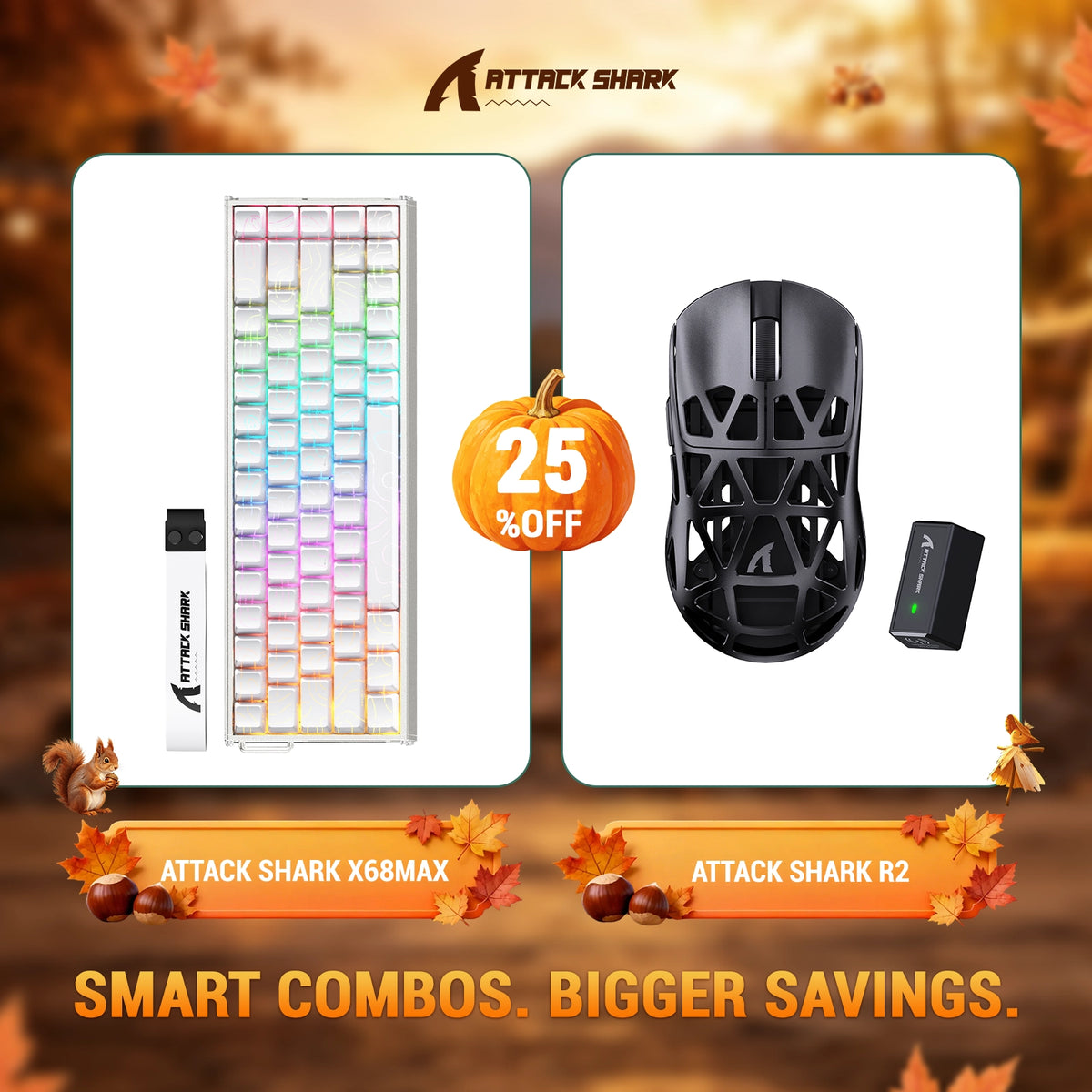 ATTACK SHARK X68 MAX HE-toetsenbord van aluminium met Rapid Trigger + R2 draadloze gamingmuis van magnesiumlegering-bundel