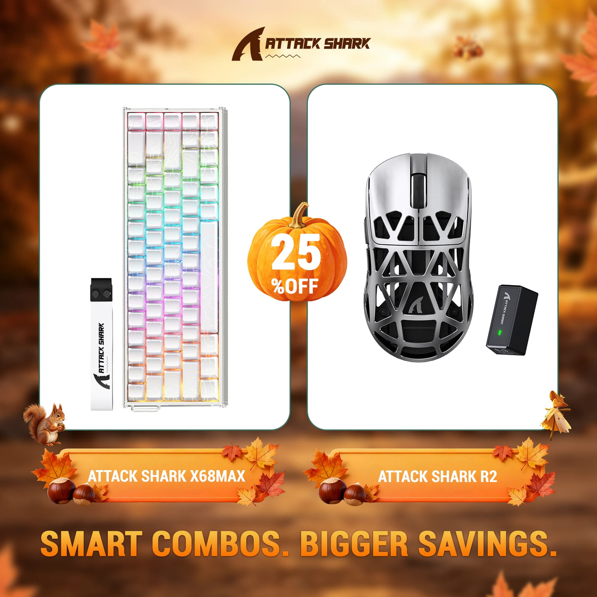 ATTACK SHARK X68 MAX HE-toetsenbord van aluminium met Rapid Trigger + R2 draadloze gamingmuis van magnesiumlegering-bundel