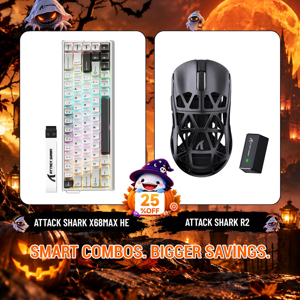 ATTACK SHARK X68 MAX HE-toetsenbord van aluminium met Rapid Trigger + R2 draadloze gamingmuis van magnesiumlegering-bundel