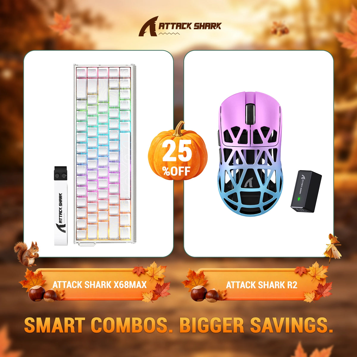 ATTACK SHARK X68 MAX HE-toetsenbord van aluminium met Rapid Trigger + R2 draadloze gamingmuis van magnesiumlegering-bundel