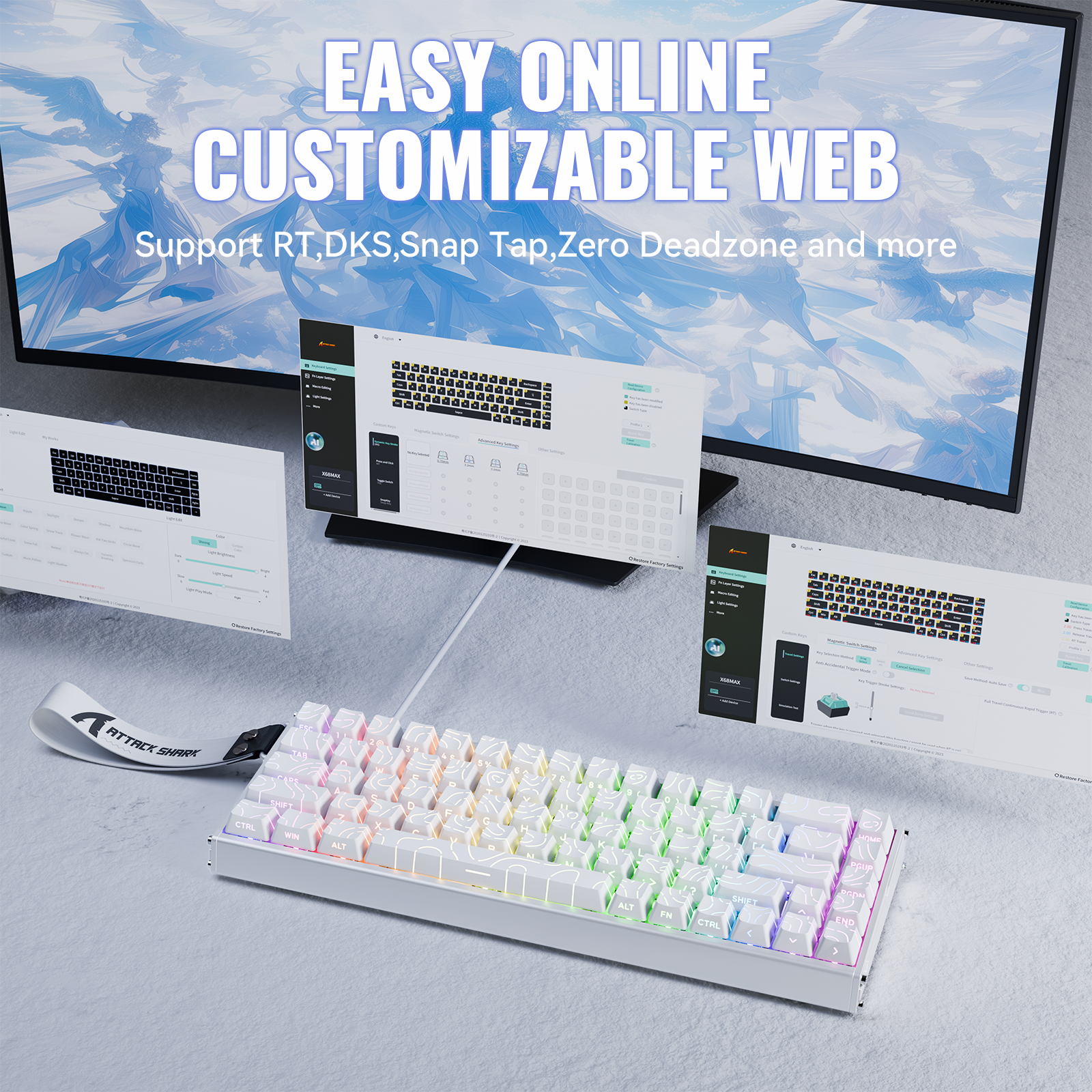 ATTACK SHARK X68MAX HE keyboard with customizable web interface on screen