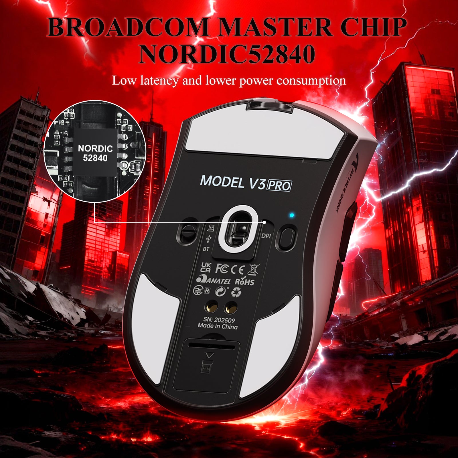 ATTACK SHARK V3PRO Ultra-Lichte Driemodi Gaming Muis met Oplaaddock
