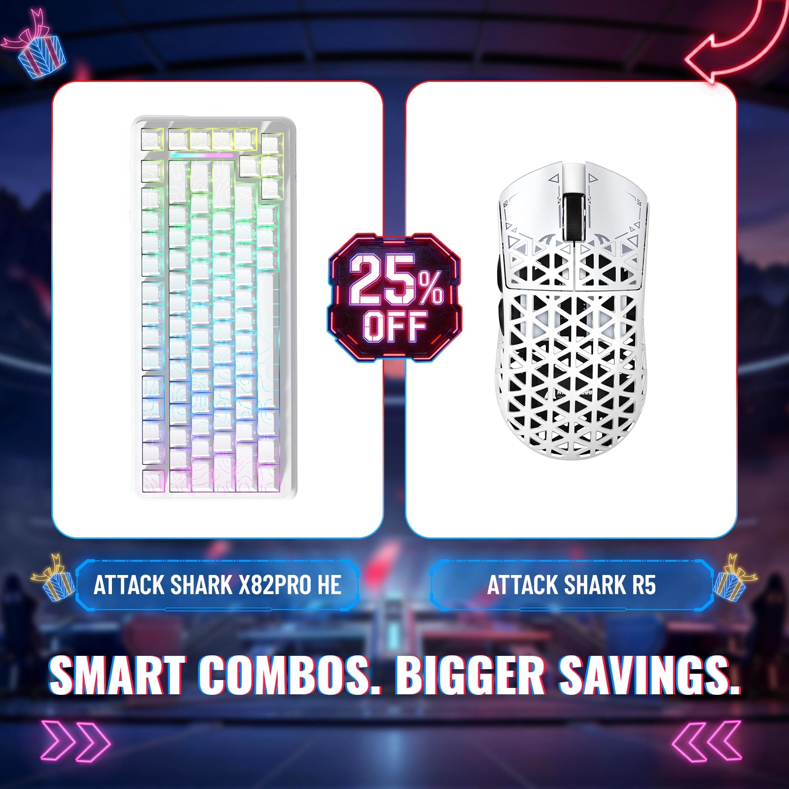 ATTACK SHARK X82PRO HE Rapid Trigger Keyboard + R5 Carbon Fiber Wireless Gaming Mouse Bundle