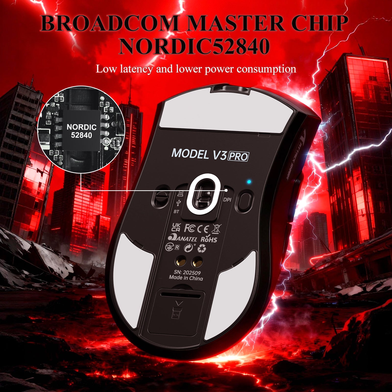 ATTACK SHARK V3PRO Ultra-Lichte Driemodi Gaming Muis met Oplaaddock