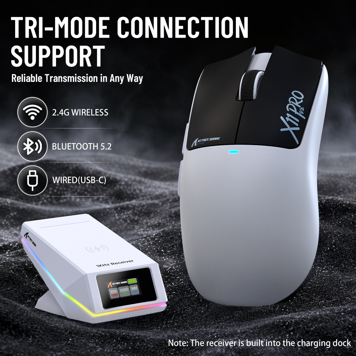 ATTACK SHARK X11 PRO V2 Draadloze Gaming Muis met TFT Display Oplaadstation met C06 Opgerolde Kabel