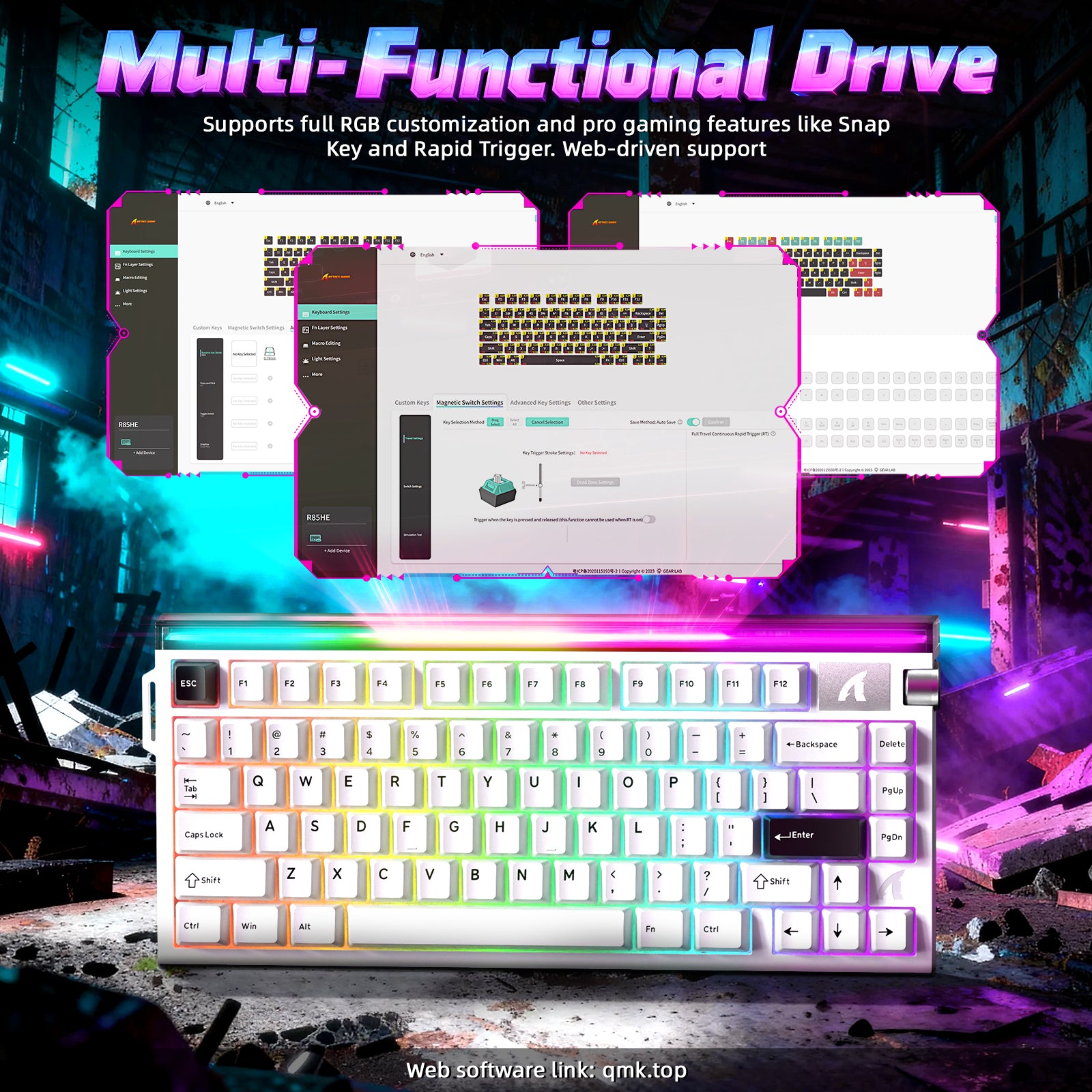 ATTACK SHARK R85 HE Rapid Trigger Toetsenbord met C01ULTRA LED Kabel