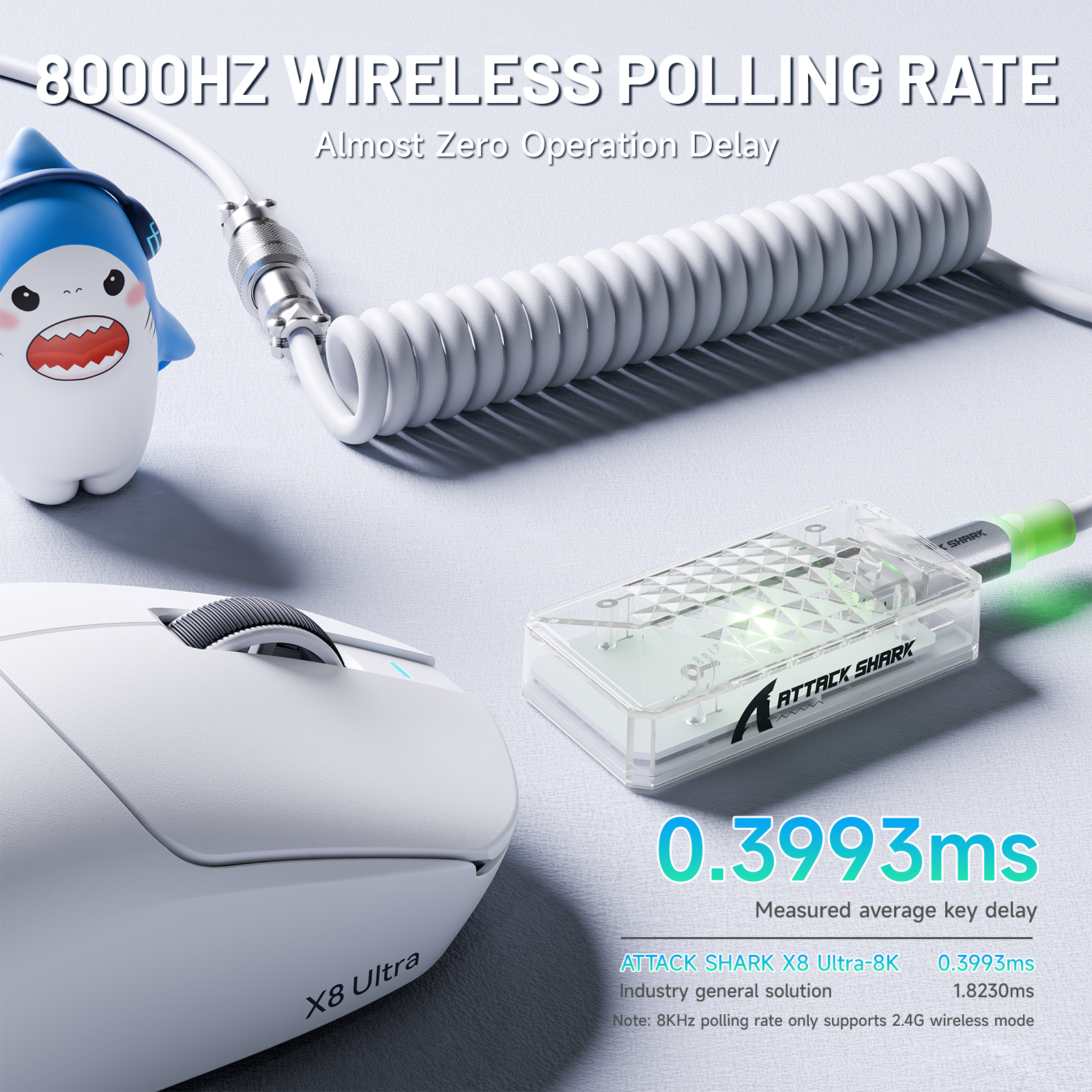 ATTACK SHARK X8 Ultra 8KHz Draadloze Gaming Muis met C06 Ultra Kabel