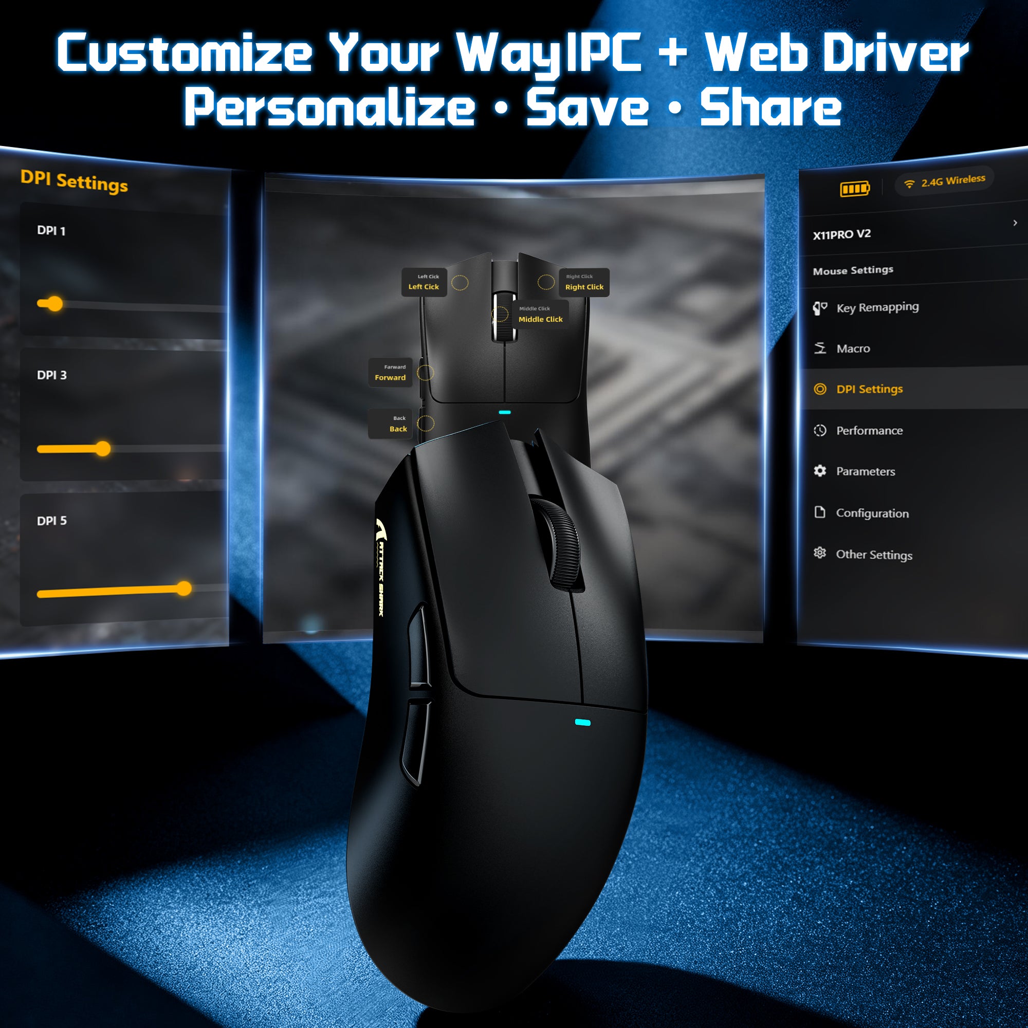 ATTACK SHARK X11 PRO V2 Draadloze Gaming Muis met TFT Display Oplaadstation