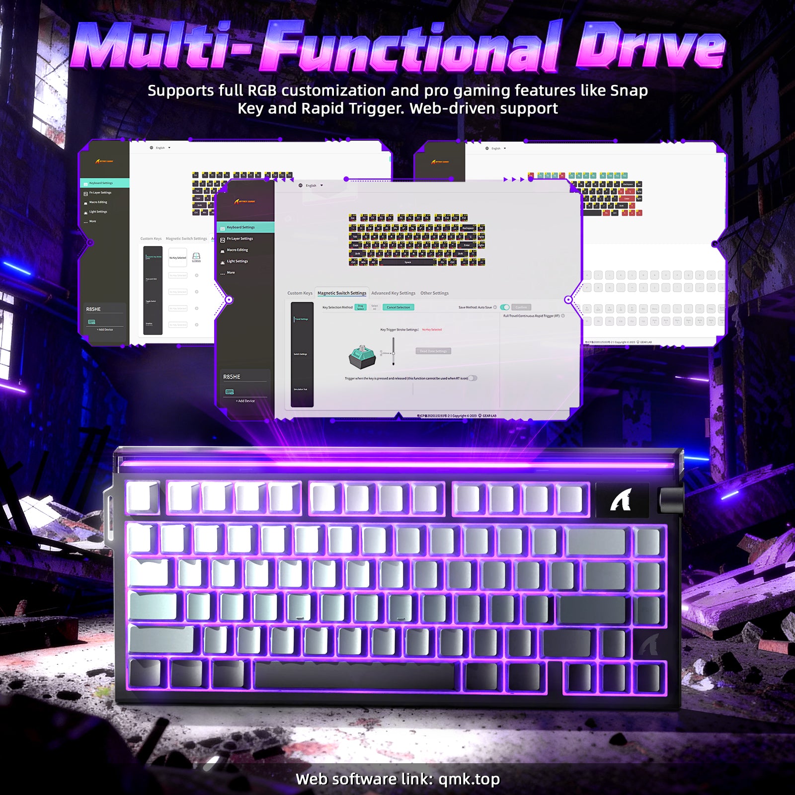 ATTACK SHARK R85 HE Rapid Trigger Toetsenbord met C01ULTRA LED Kabel