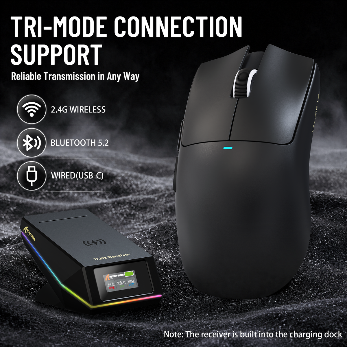 ATTACK SHARK X11 PRO V2 Draadloze Gaming Muis met TFT Display Oplaadstation met C06 Opgerolde Kabel