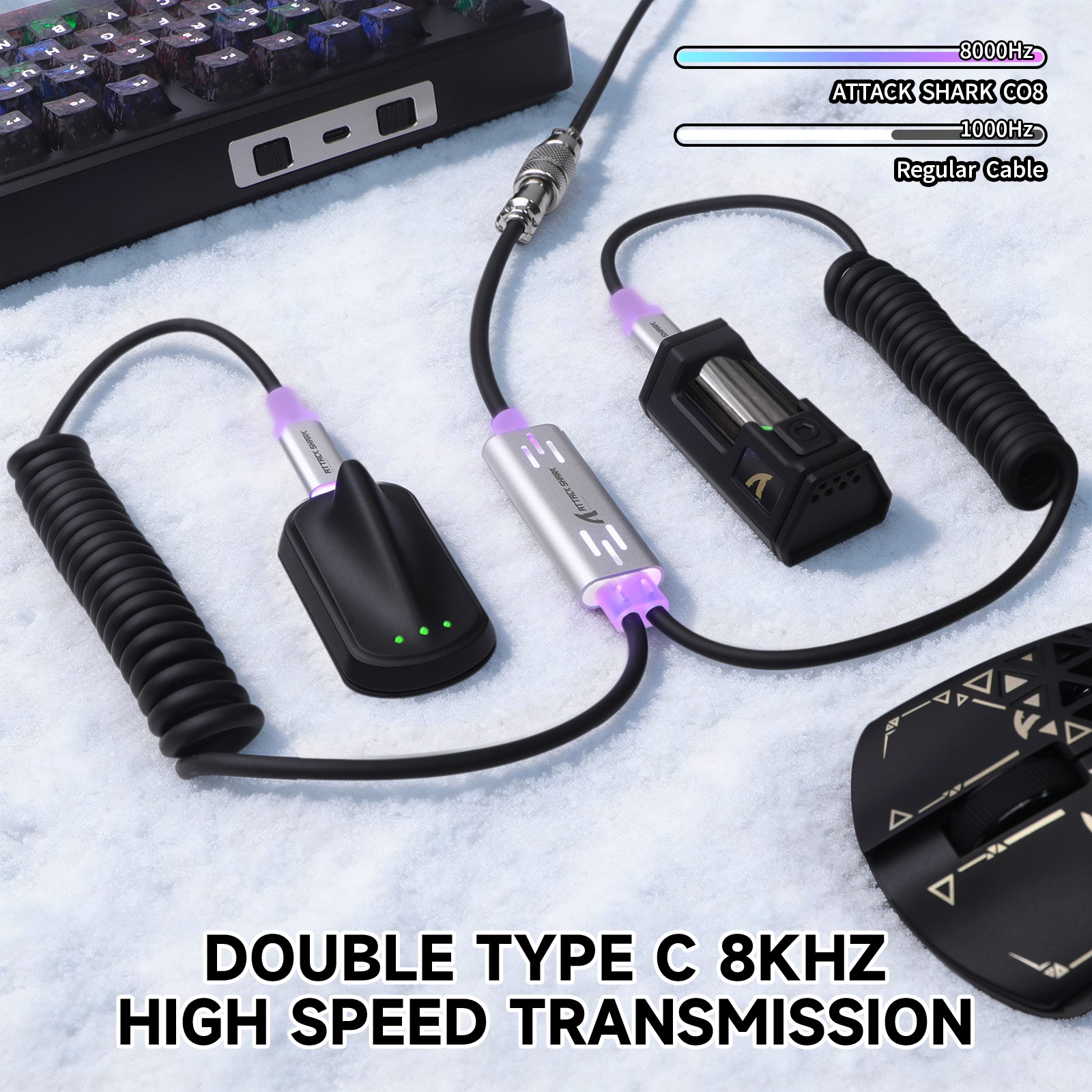 ATTACK SHARK C08 2-in-1 aangepaste luchtvaartkabel voor 8kHz magnetische toetsenborden