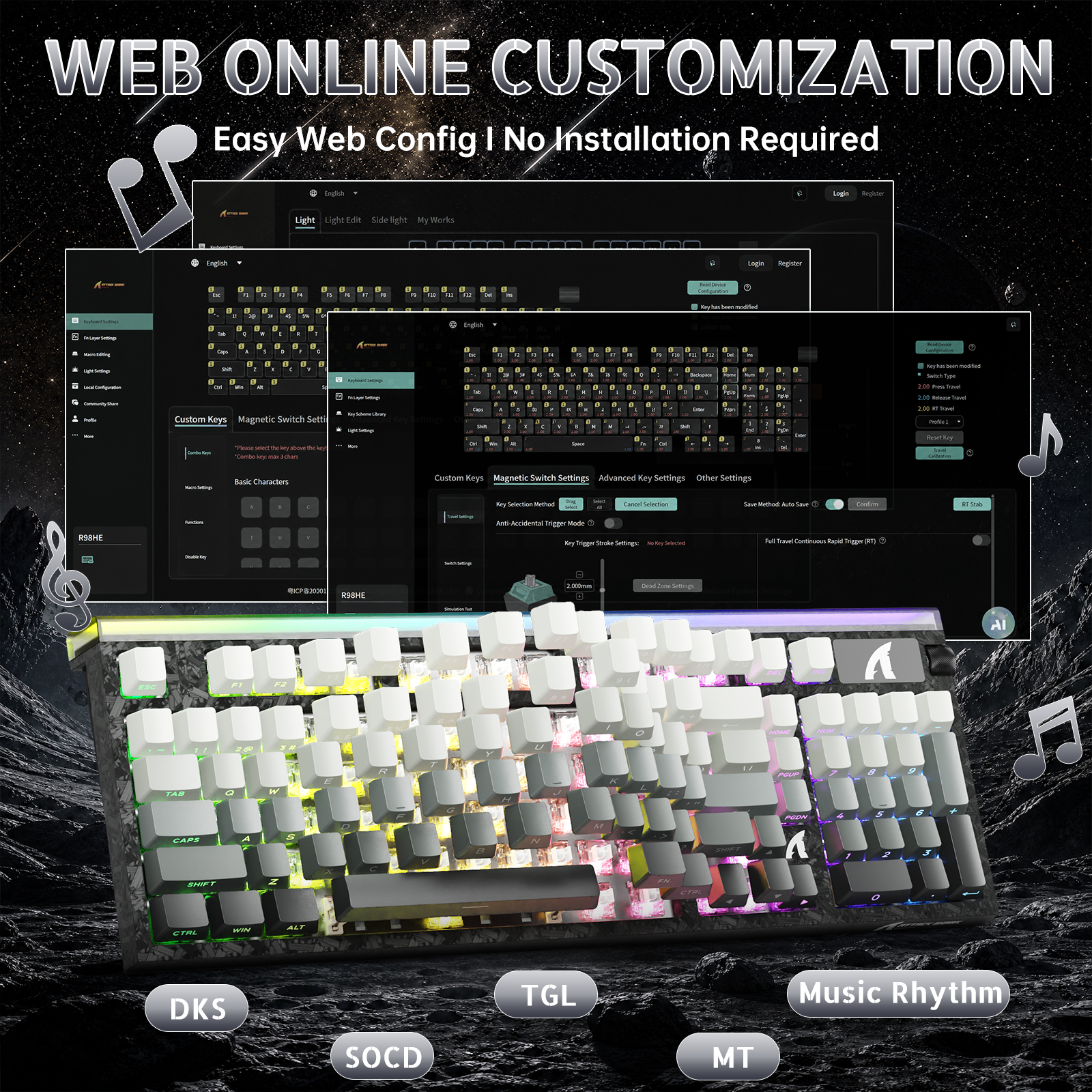 ATTACK SHARK R98 HE Carbon Fiber Bedraad Sneltoets Magnetische Schakelaar Toetsenbord Met C01 Ultra RGB Opgerolde Kabel