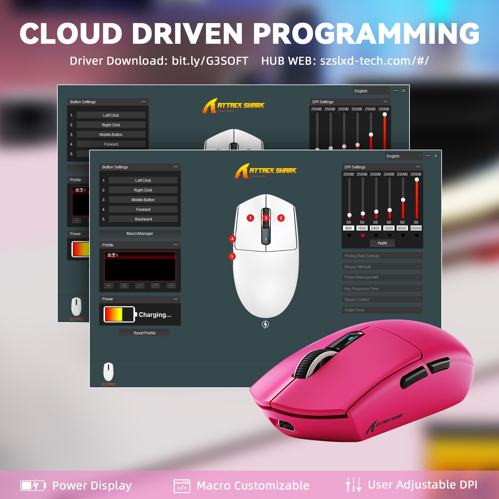 ATTACK SHARK G3PRO Tri-mode Draadloze Gaming Muis met Oplaad Dock 25000 DPI Ultra Lichtgewicht