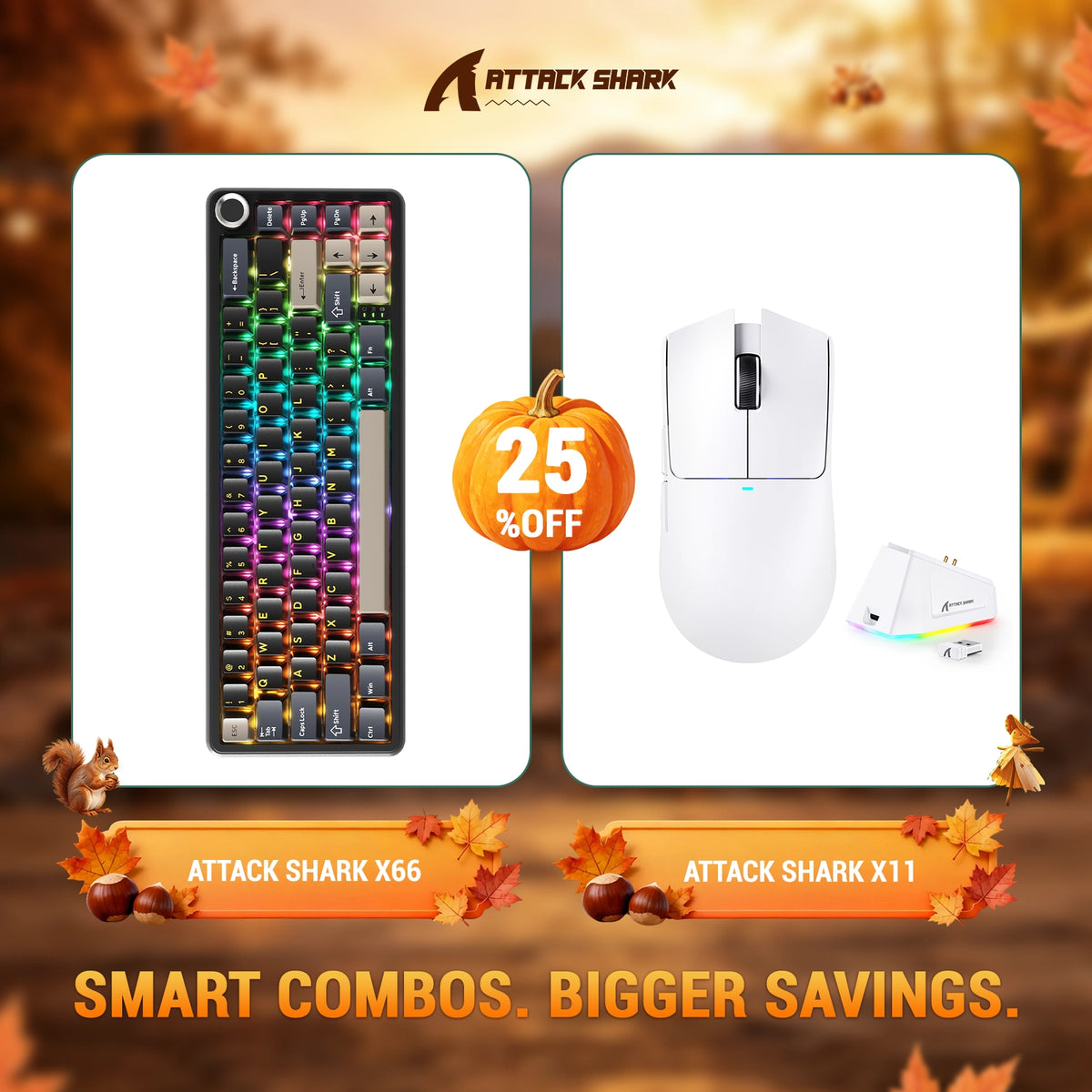 ATTACK SHARK X66 Draadloos Mechanisch Toetsenbord + X11 Draadloze Gaming Muis Bundel