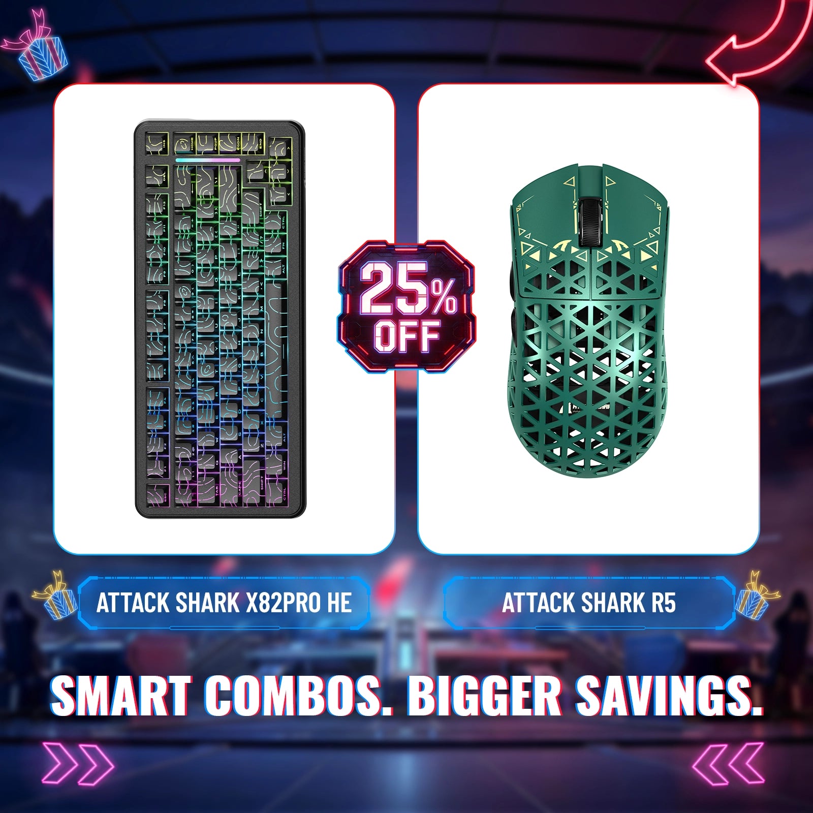 ATTACK SHARK X82PRO HE Rapid Trigger Keyboard + R5 Carbon Fiber Wireless Gaming Mouse Bundle