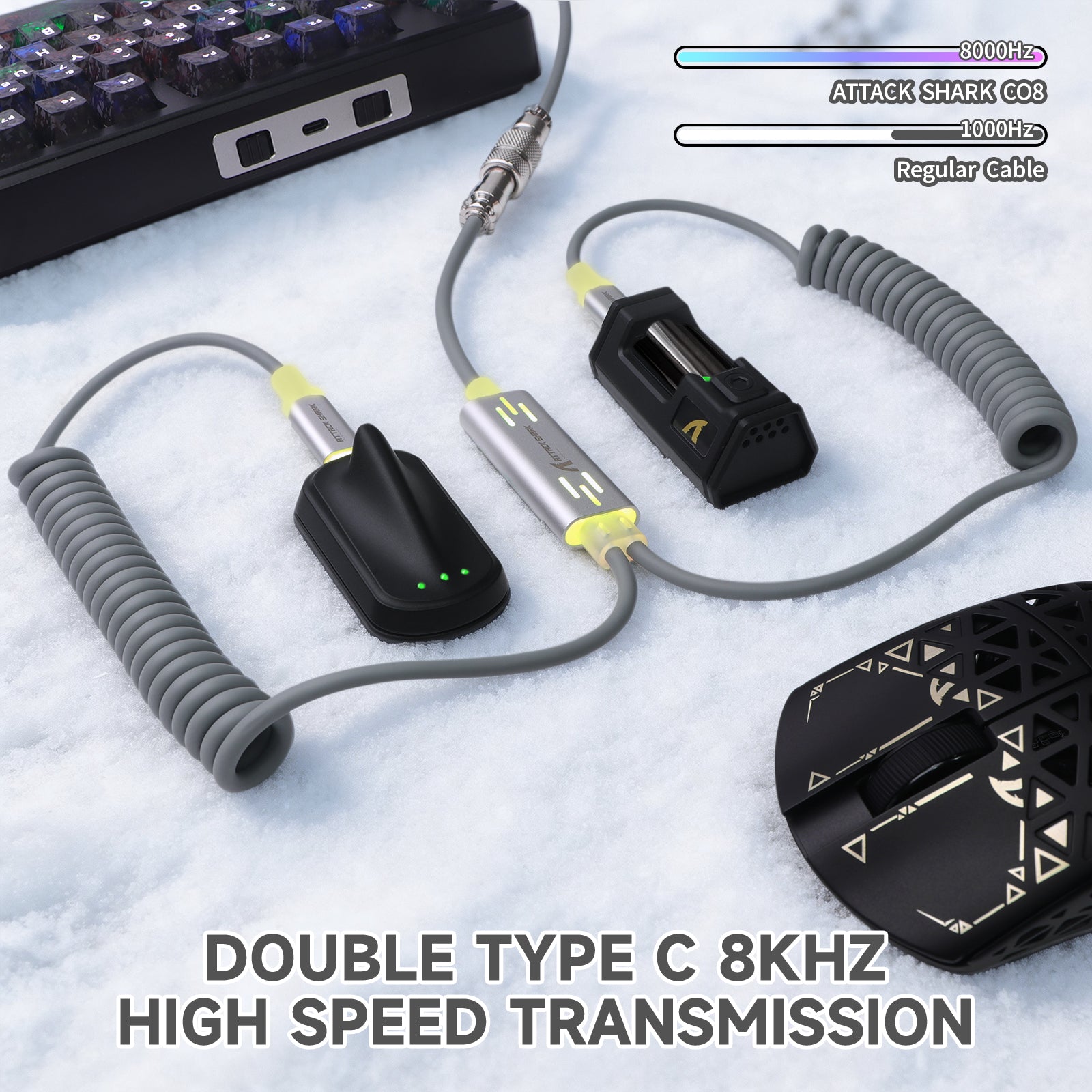 ATTACK SHARK C08 2-in-1 aangepaste luchtvaartkabel voor 8kHz magnetische toetsenborden