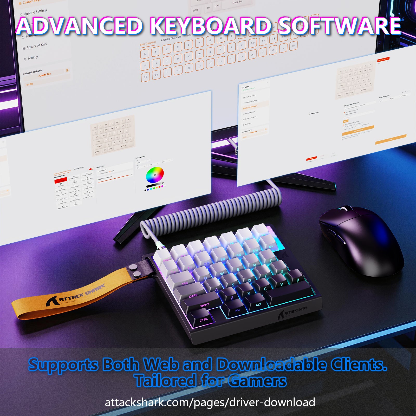 ATTACK SHARK M36 HE eenhandig magnetisch schakelkasttoetsenbord & C01 ULTRA LED Aviator-kabel
