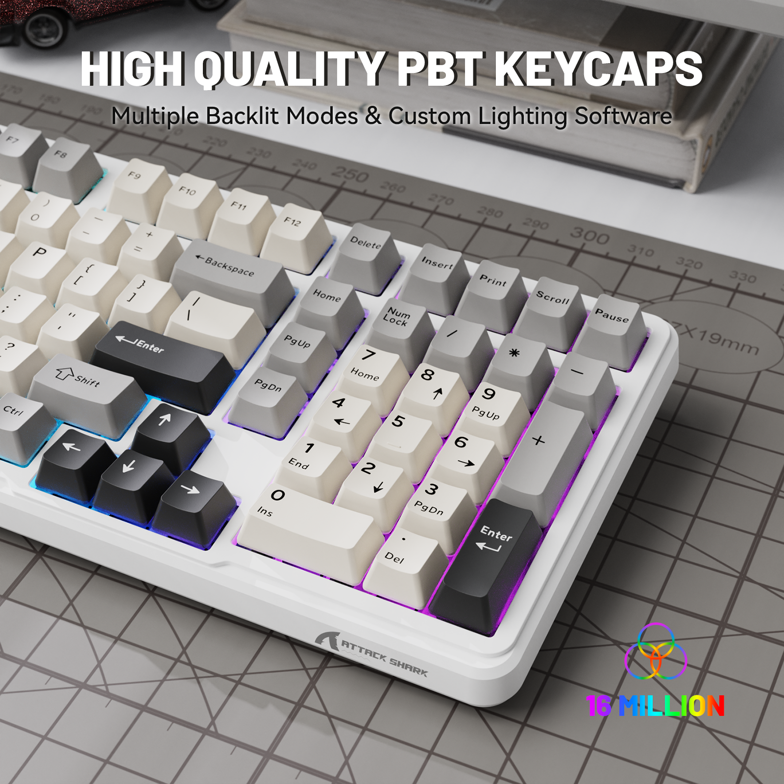 ATTACK SHARK X98 keyboard with PBT keycaps and RGB lighting