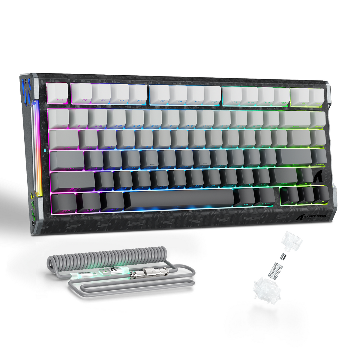 ATTACK SHARK R86 HE Carbon Fiber Bedraad Gamingtoetsenbord met magnetische schakelaars, snelle trigger, C01 ULTRA RGB-spiraalkabel