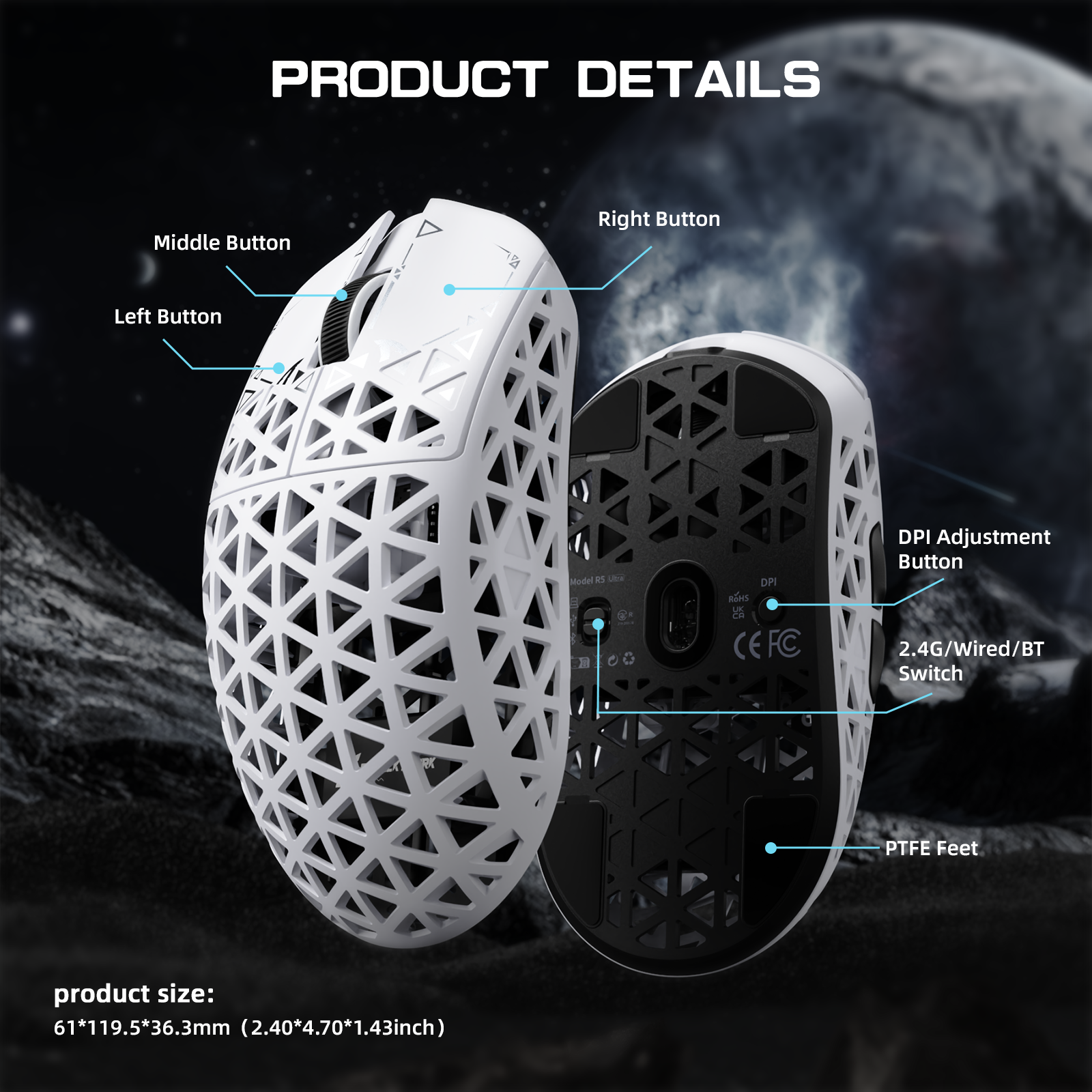 ATTACK SHARK R5 ULTRA Carbon Fiber Draadloze 8K PAW3950MAX Gaming Muis
