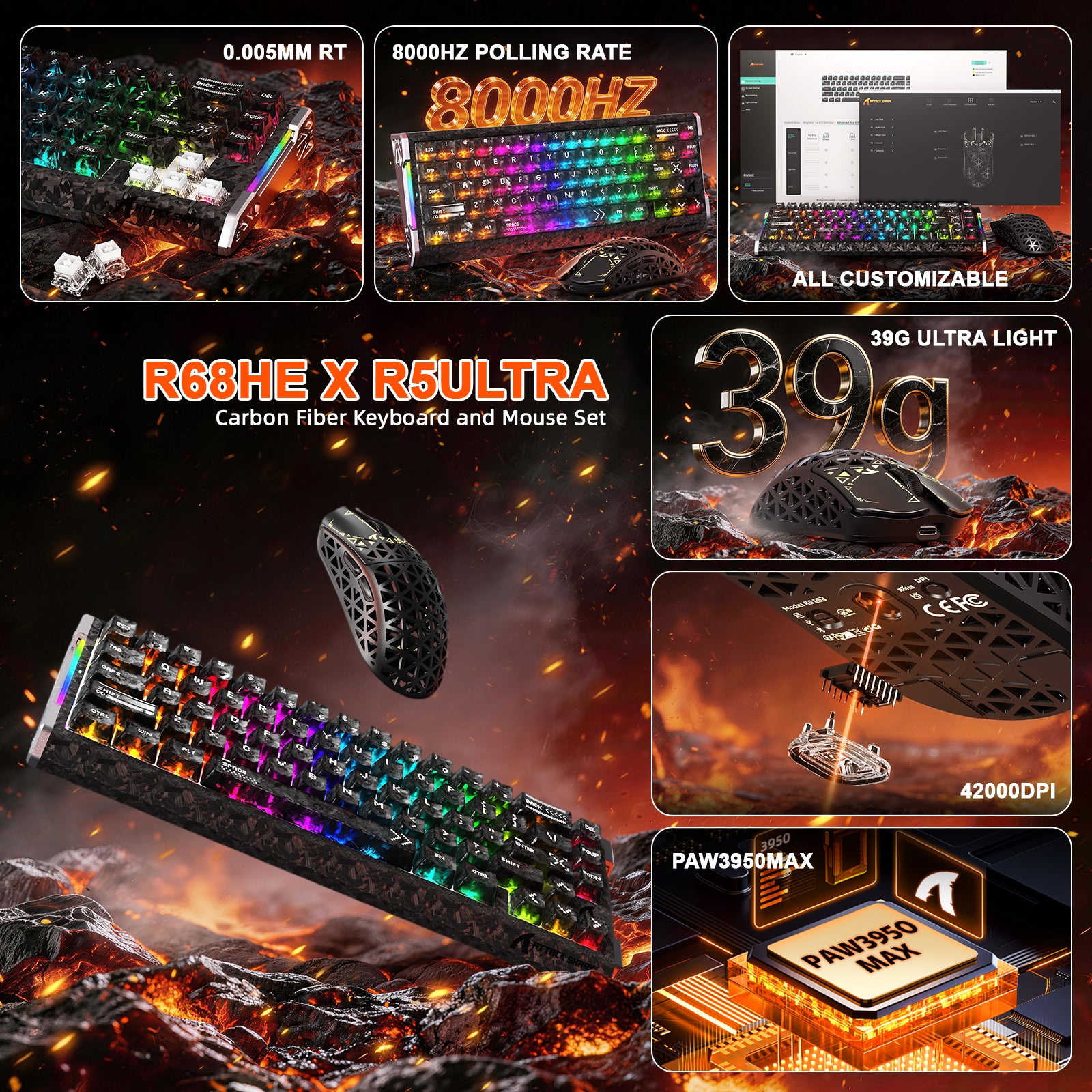 ATTACK SHARK R68 HE & R5 ULTRA Carbon Fiber Gaming Bundel