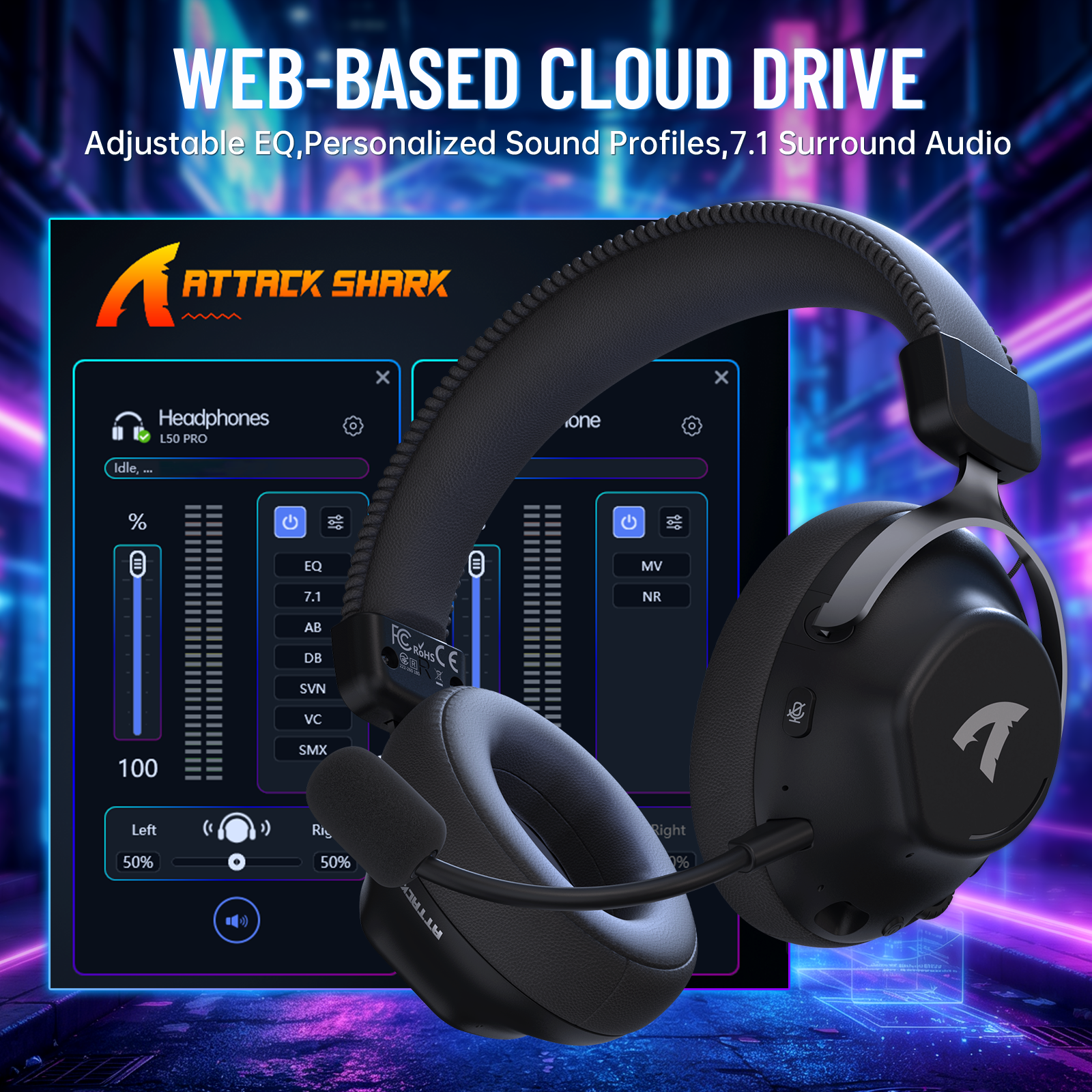 ATTACK SHARK L50 PRO Draadloze Gaming Headset met Drie Modi