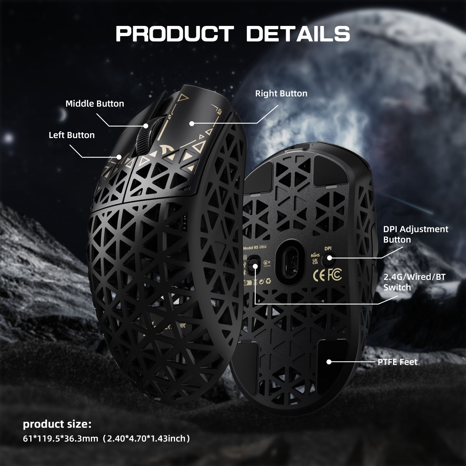 ATTACK SHARK R5 ULTRA Carbon Fiber Draadloze 8K PAW3950MAX Gaming Muis