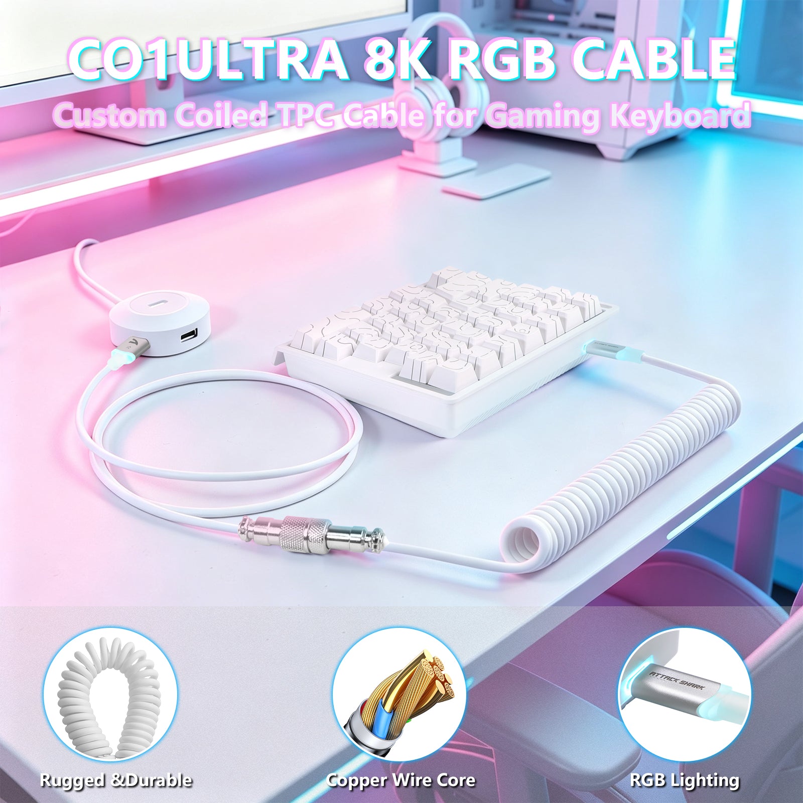 ATTACK SHARK M36 HE eenhandig magnetisch schakelkasttoetsenbord & C01 ULTRA LED Aviator-kabel
