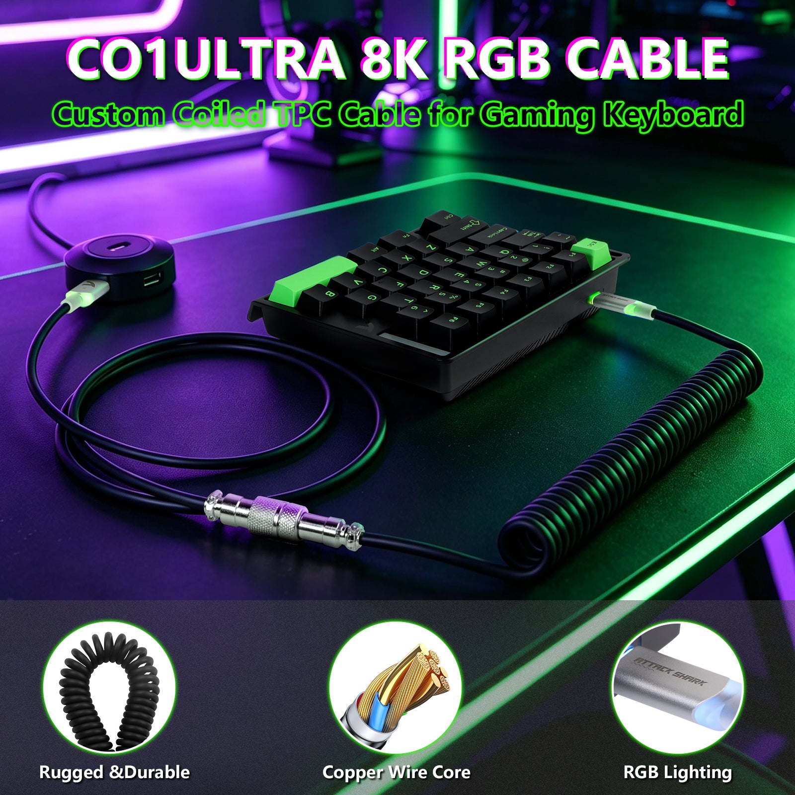 ATTACK SHARK M36 HE eenhandig magnetisch schakelkasttoetsenbord & C01 ULTRA LED Aviator-kabel