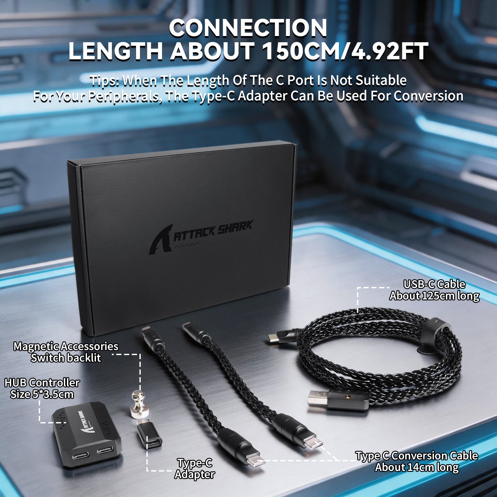 ATTACK SHARK C07 PRO 2-In-1 Type C Kabel voor 8KHz Gaming Toetsenbord/Muis