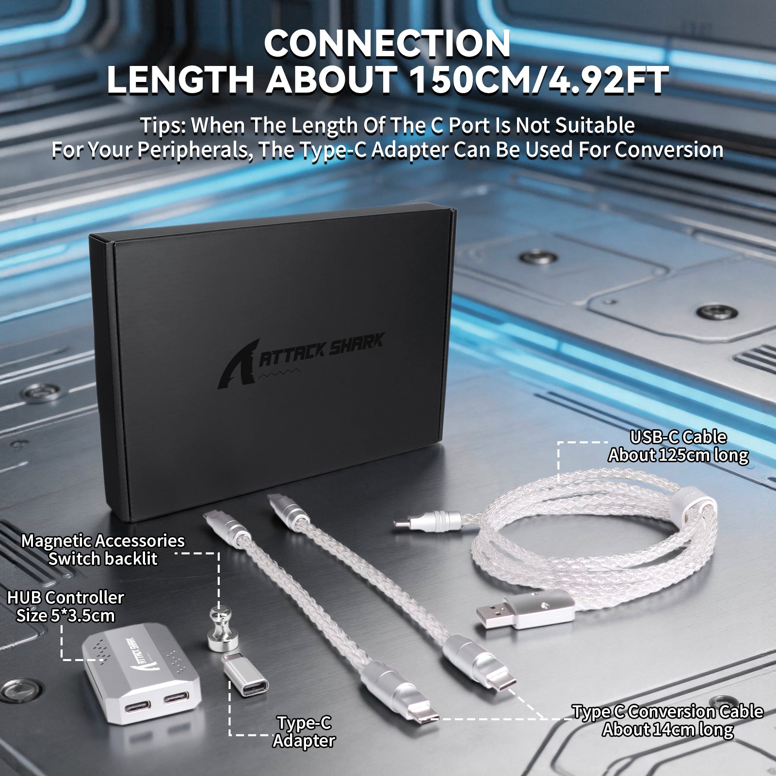 ATTACK SHARK C07 PRO 2-In-1 Type C Kabel voor 8KHz Gaming Toetsenbord/Muis
