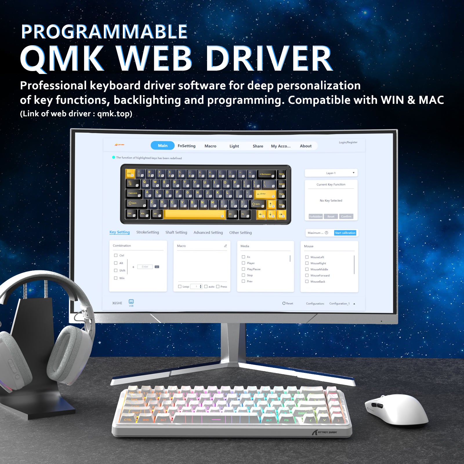 ATTACK SHARK X65 HE Magnetic Switch Rapid Trigger Keyboard