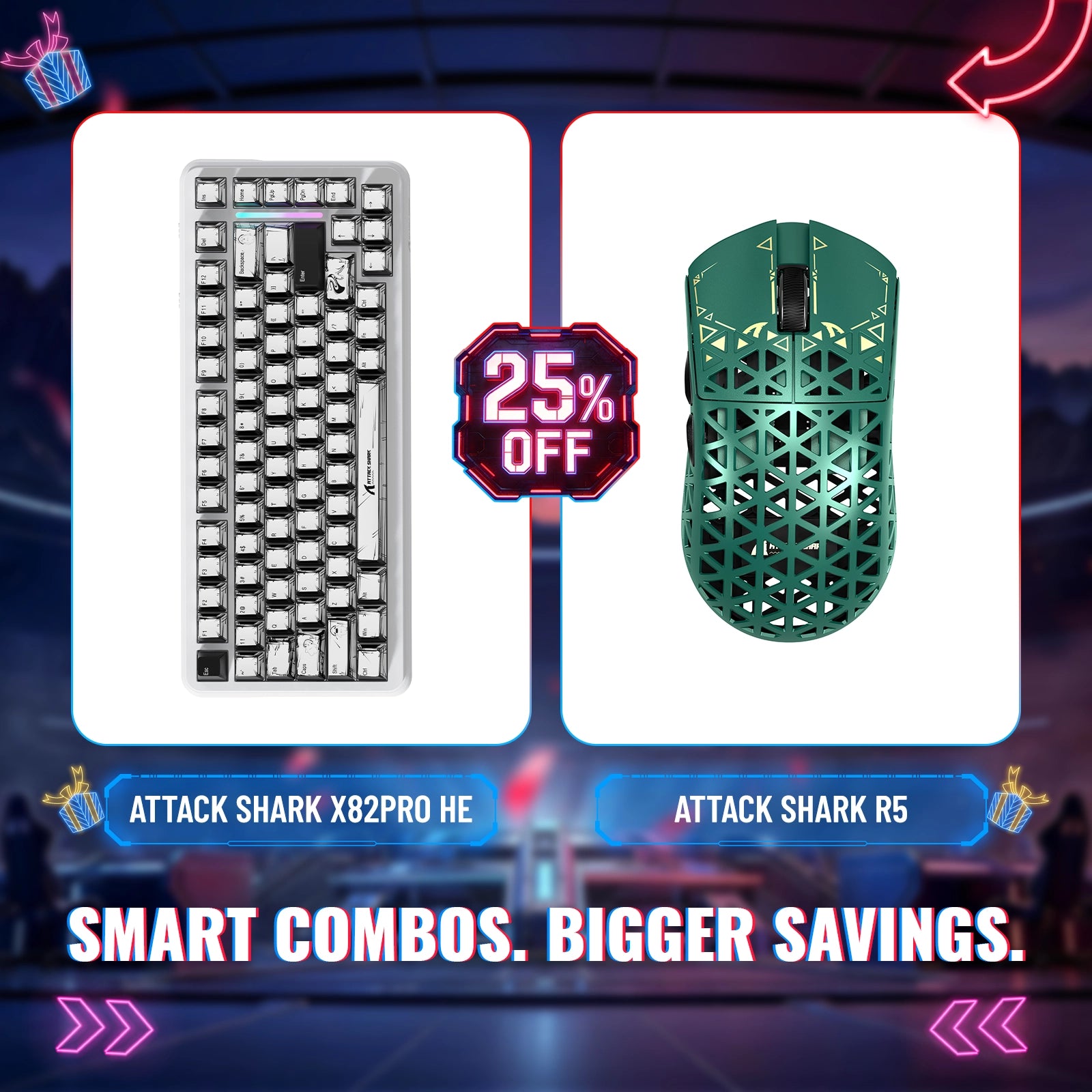 ATTACK SHARK X82PRO HE Rapid Trigger Keyboard + R5 Carbon Fiber Wireless Gaming Mouse Bundle