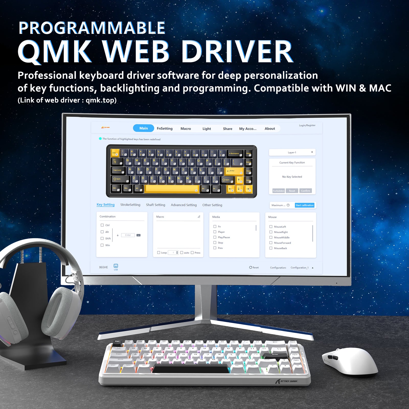 ATTACK SHARK X65 HE keyboard with QMK web driver interface