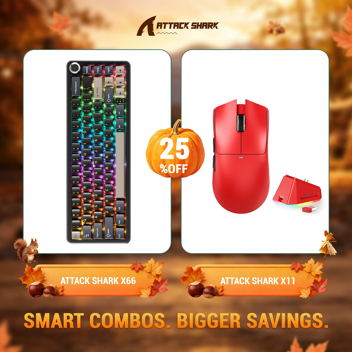 ATTACK SHARK X66 Draadloos Mechanisch Toetsenbord + X11 Draadloze Gaming Muis Bundel