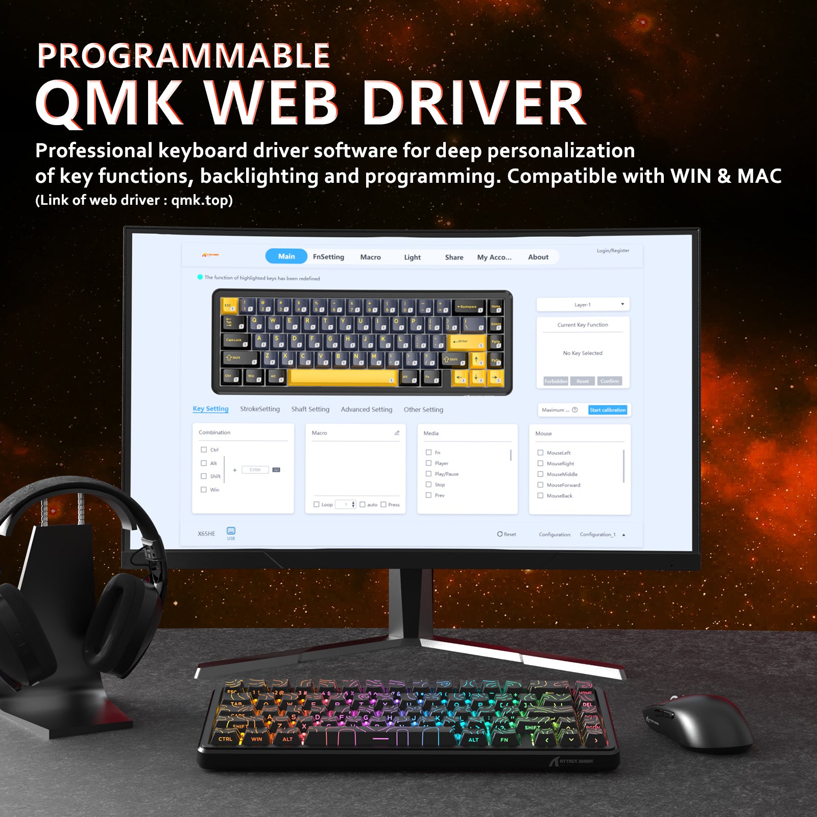 ATTACK SHARK X65 HE Magnetic Switch Rapid Trigger Keyboard