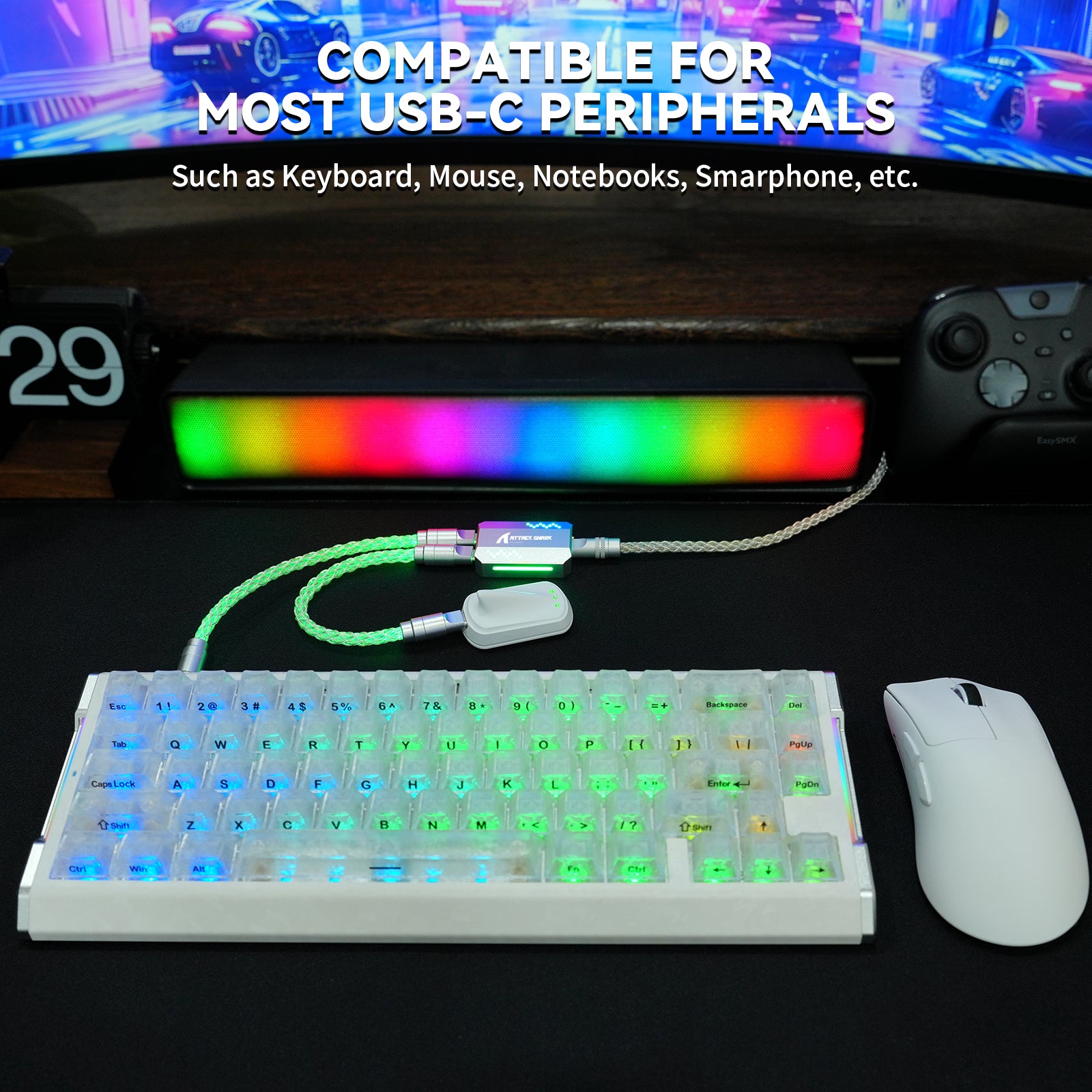 ATTACK SHARK C07 PRO 2-In-1 Type C Kabel voor 8KHz Gaming Toetsenbord/Muis