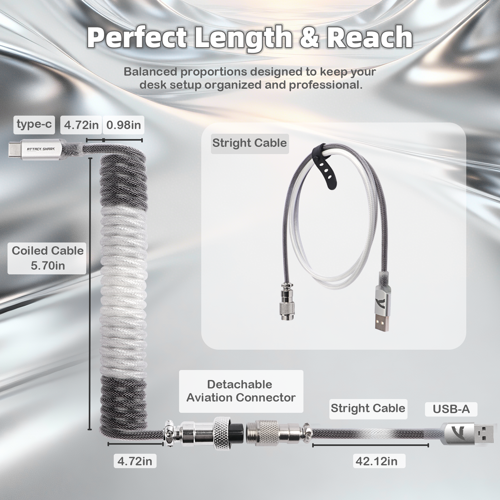 ATTACK SHARK C01ULTIMATE Opgerolde Kabel voor 8KHz Magnetisch Toetsenbord