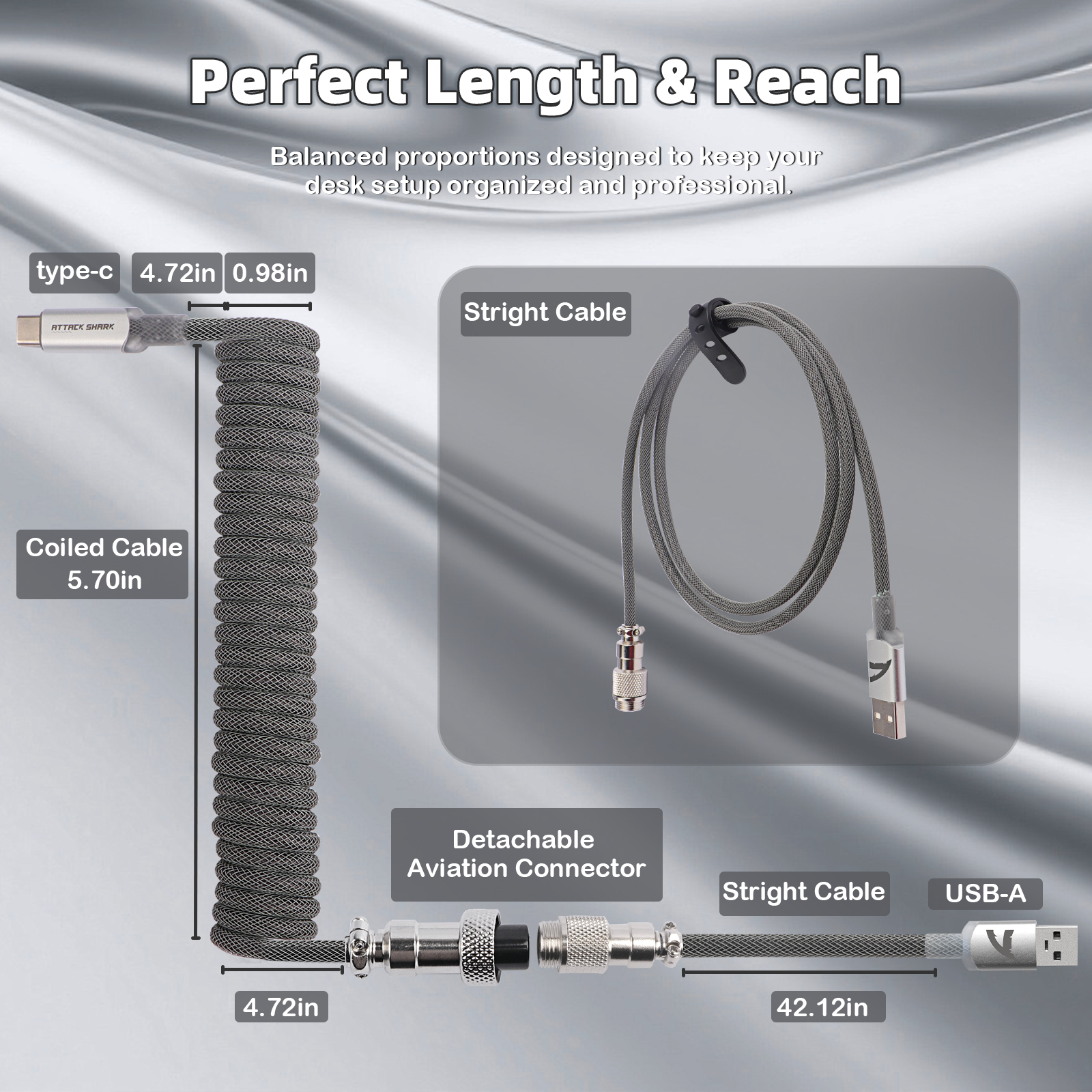 ATTACK SHARK C01ULTIMATE Opgerolde Kabel voor 8KHz Magnetisch Toetsenbord