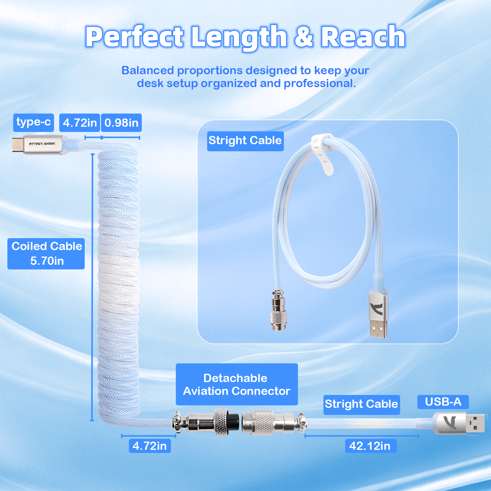 ATTACK SHARK C01ULTIMATE Opgerolde Kabel voor 8KHz Magnetisch Toetsenbord