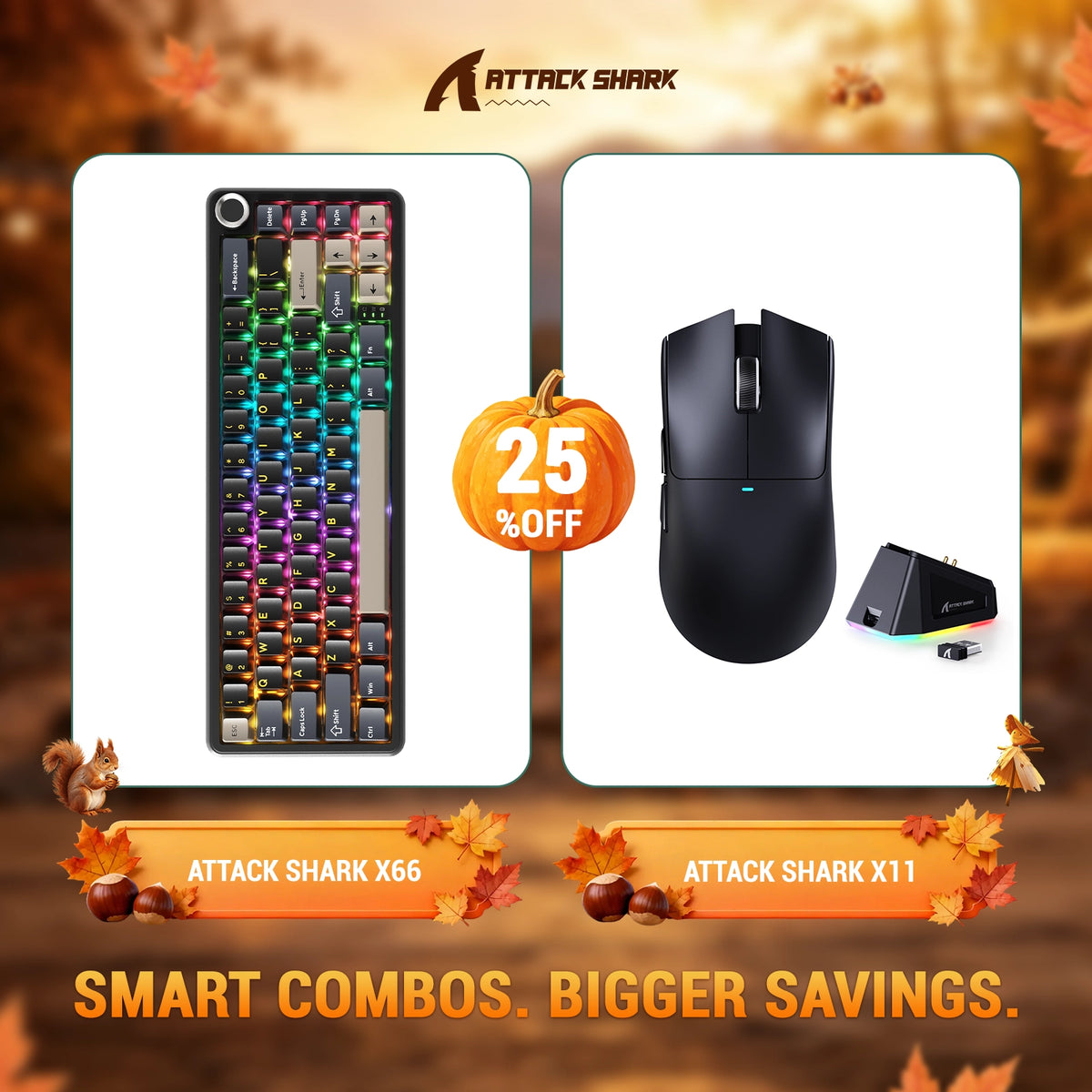 ATTACK SHARK X66 Draadloos Mechanisch Toetsenbord + X11 Draadloze Gaming Muis Bundel
